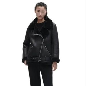 Zara leather shearling jacket size small